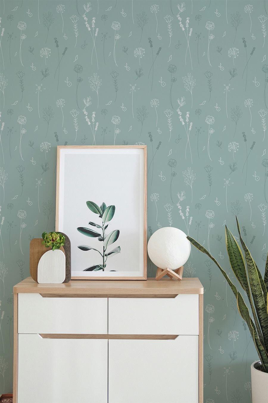Dandelions Teal floral wallpaper – The Wall Chronicles