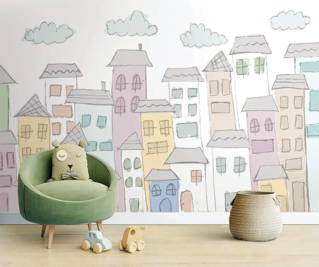 Sketchbook Houses kids room wallpaper – The Wall Chronicles
