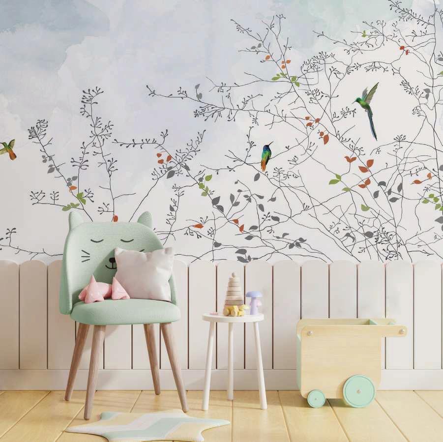 Hummingbird Skyscape botanical wallpaper – The Wall Chronicles