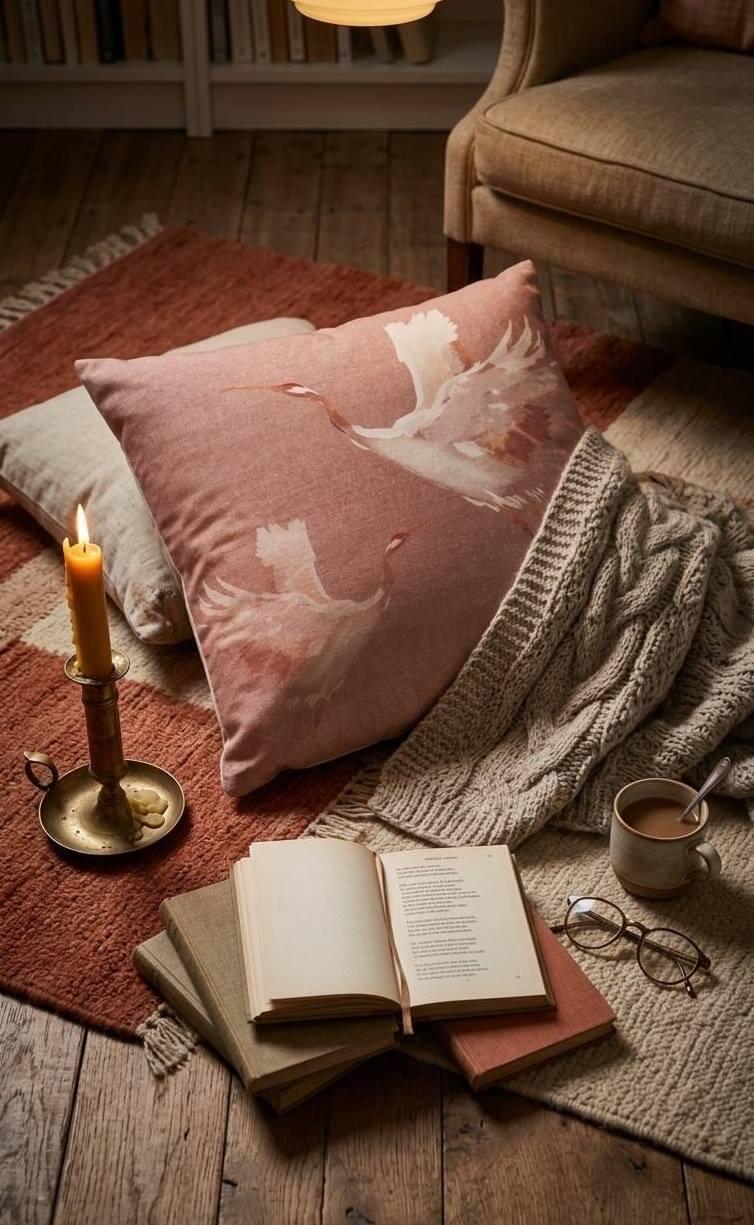 Terracotta Cranes cushion