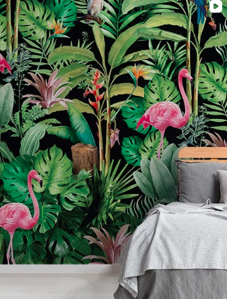 Sage green botanical diamond repeat wallpaper in master bedroom – The Wall Chronicles