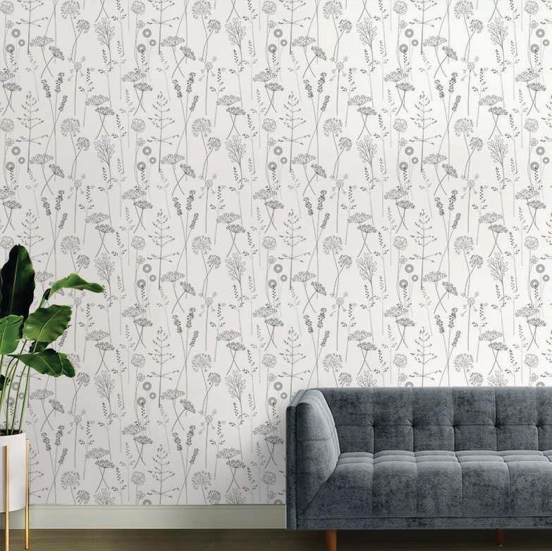 Dandelions Monochrome living room wallpaper – The Wall Chronicles