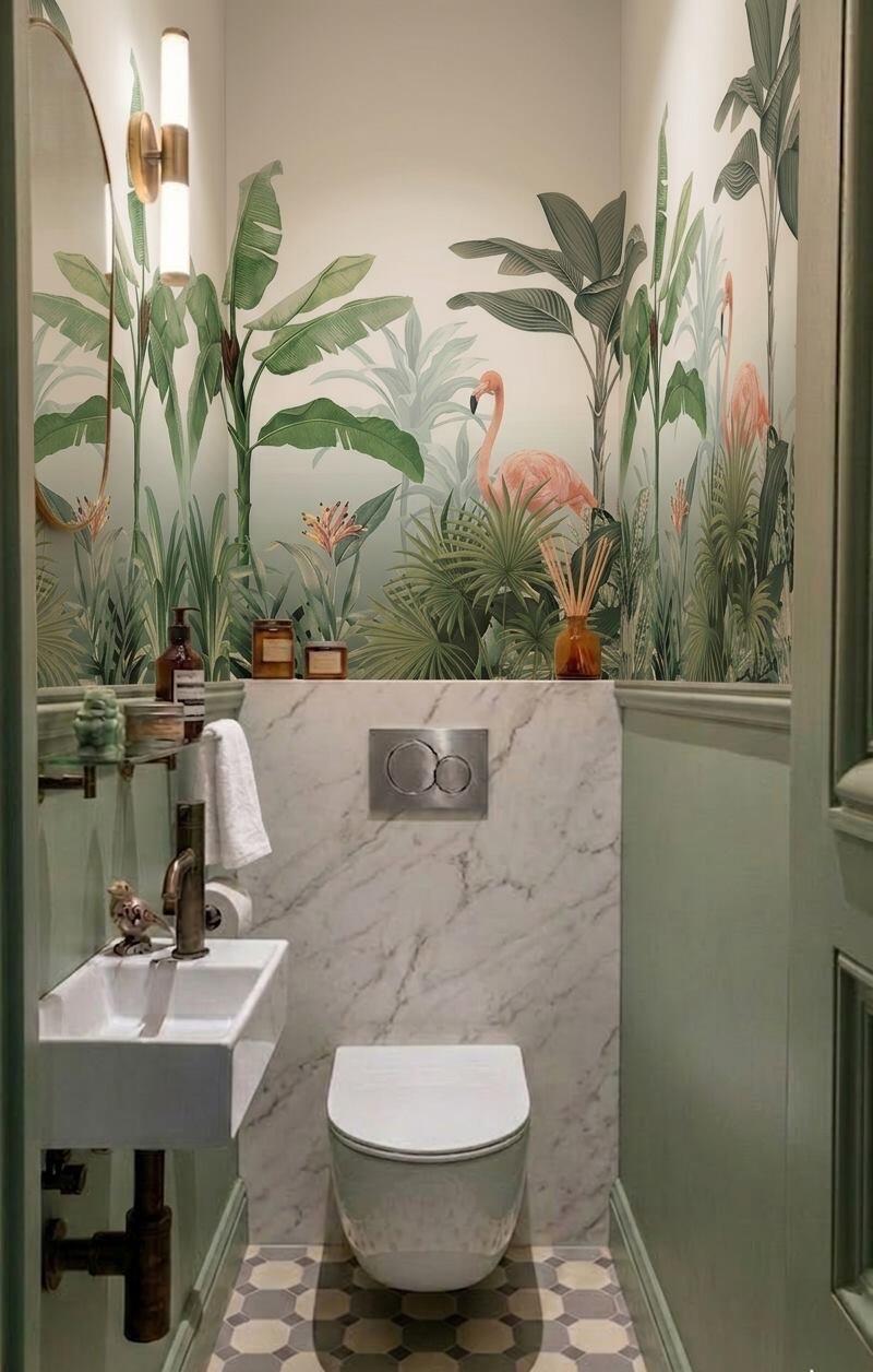 Flamingo Tropics powder room wallpaper – The Wall Chronicles