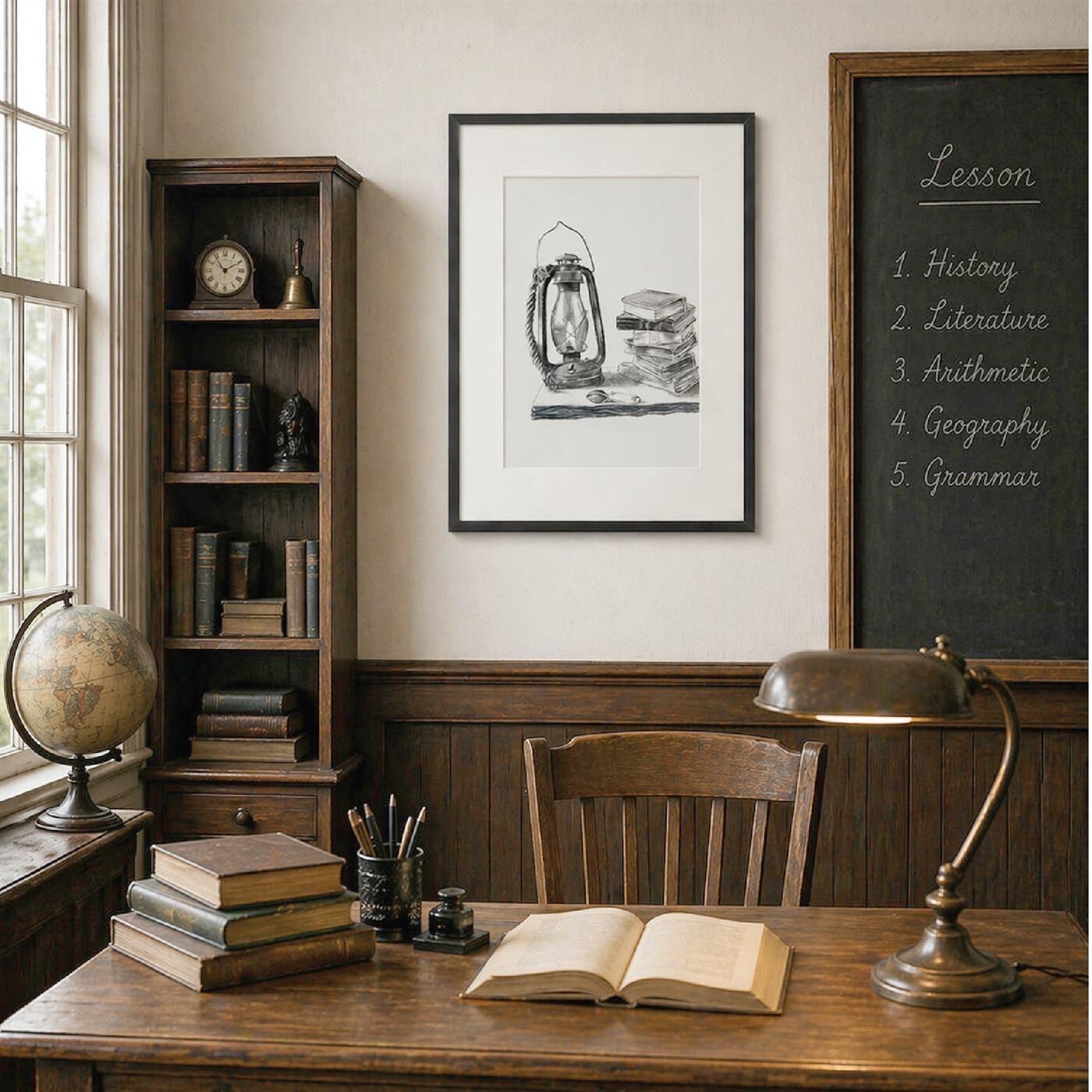 Lantern & Books – art paper print